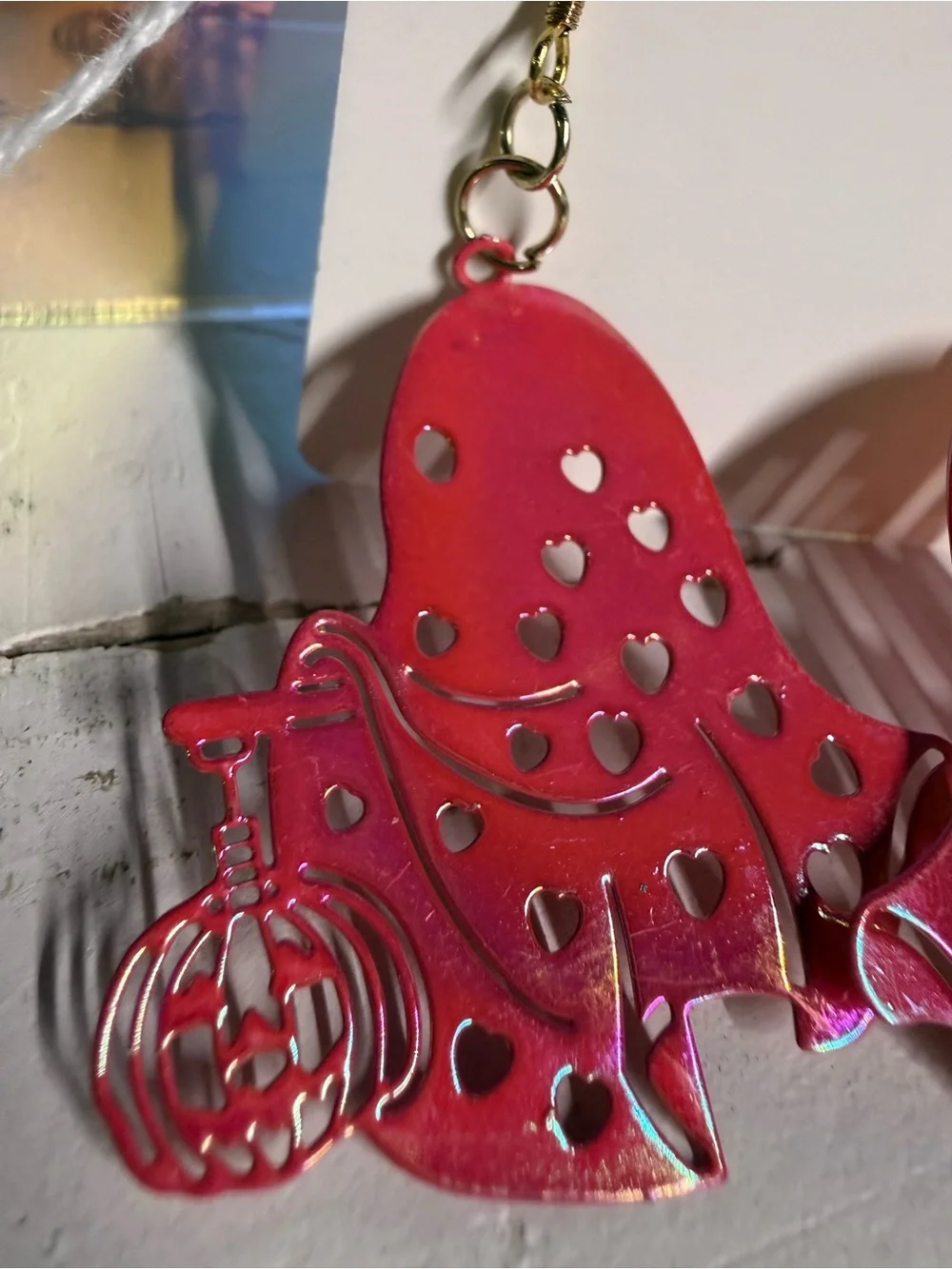 Handmade Iridescent Pink Ghost Trick-or-Treater Earrings | Spooky Cute Halloween